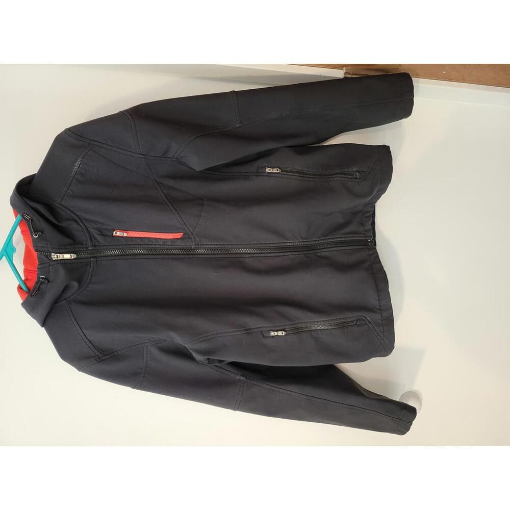 Spyder Men's Black Softshell Jacket with Orange Fleece Lining, Size M